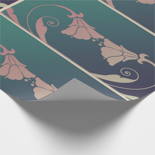 Art nouveau fuschia bloem roze blauw groen elegant cadeaupapier (Hoek)