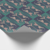 Art nouveau fuschia bloem roze blauw groen elegant cadeaupapier (Hoek)