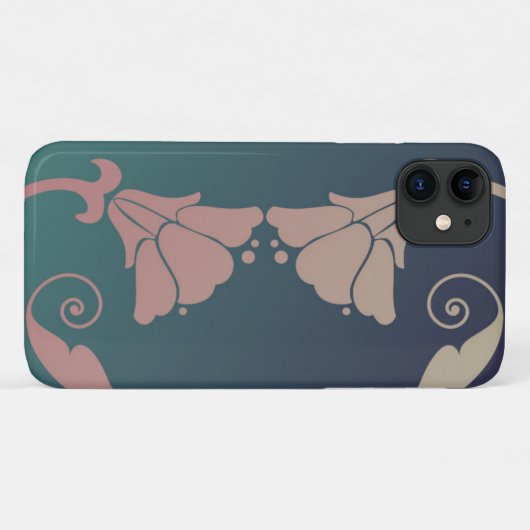 Art nouveau fuschia flower blauw groen roze Case-Mate iPhone case (Achterkant (horizontaal))