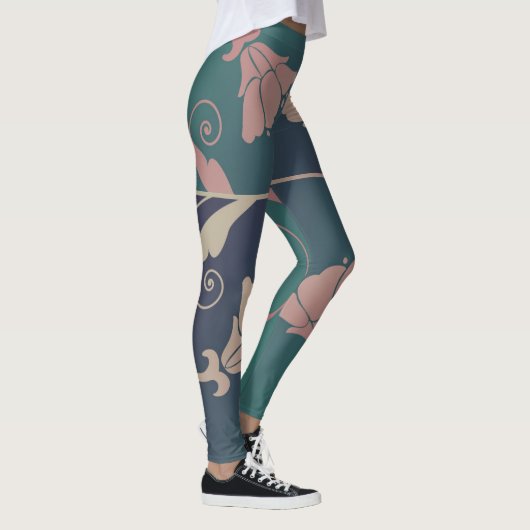 Art nouveau fuschia flower blauw groen roze leggings (Rechts)