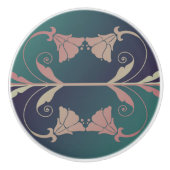 Art nouveau fuschia flower keramische knop (Voorkant)