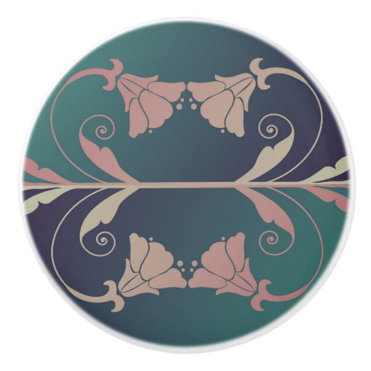 Art nouveau fuschia flower keramische knop (Voorkant)