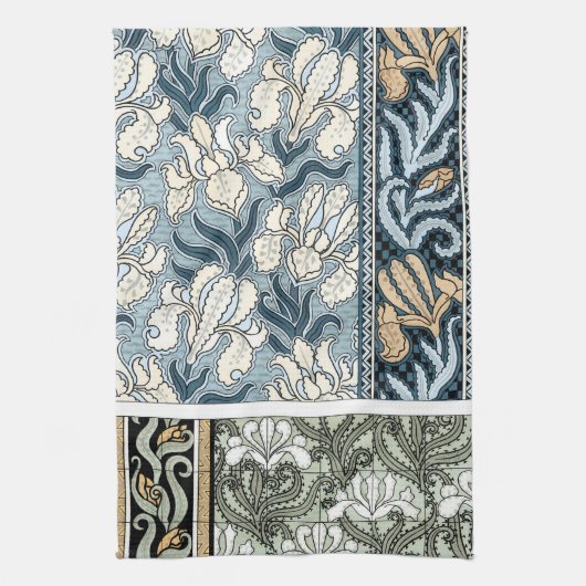 Art Nouveau, Garden Iris Flowers Theedoek (Verticaal)