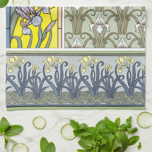 Art Nouveau, Garden Iris Flowers Theedoek (Gevouwen)