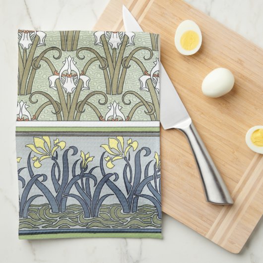  Art Nouveau, Garden Iris Flowers Theedoek (Quarter Fold)