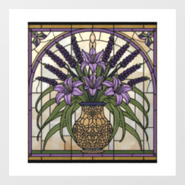 Art Nouveau-gebloemde glas-in-lood Raamsticker