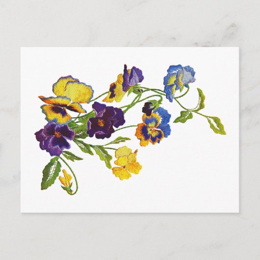 Art Nouveau Geborduurde Pansies Briefkaart (Voorkant)
