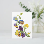 Art Nouveau Geborduurde Pansies Briefkaart (Staand voorkant)