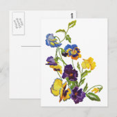 Art Nouveau Geborduurde Pansies Briefkaart (Voorkant / Achterkant)