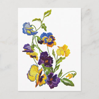 Art Nouveau Geborduurde Pansies Briefkaart