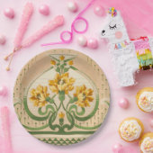 Art Nouveau Geel Bloemboeketten Medaillon Papieren Bordje (Feest)