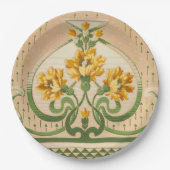 Art Nouveau Geel Bloemboeketten Medaillon Papieren Bordje (Voorkant)