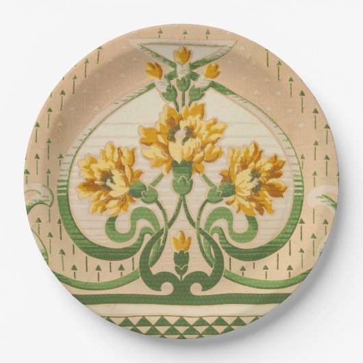 Art Nouveau Geel Bloemboeketten Medaillon Papieren Bordje (Voorkant)