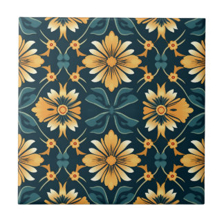 Art Nouveau geel bloemenpatroon Tegeltje