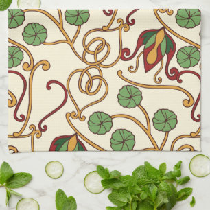Art Nouveau-geïnspireerd bloemendesign Theedoek