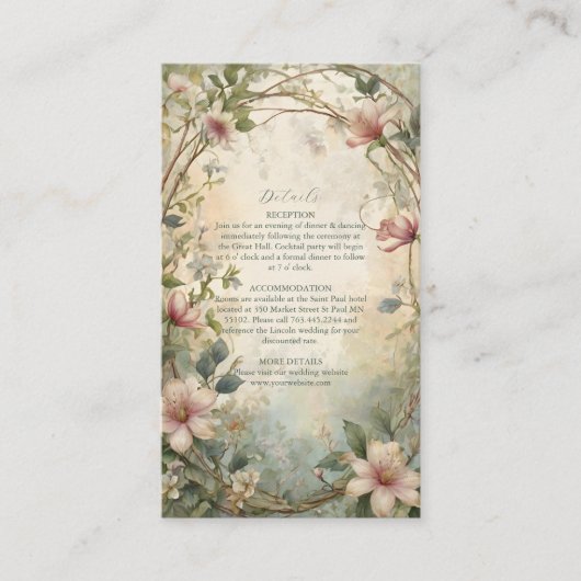 Art Nouveau Geïnspireerd Bloemensymfonie Bruiloft Informatiekaartje (Voorkant)