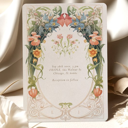 Art Nouveau Geïnspireerd Bloemensymfonie Bruiloft Kaart