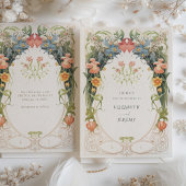 Art Nouveau Geïnspireerd Bloemensymfonie Bruiloft Kaart