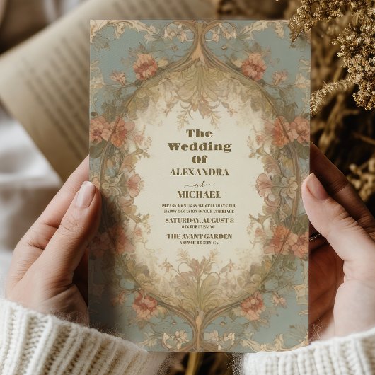 Art Nouveau Geïnspireerd Bloemensymfonie Bruiloft Kaart