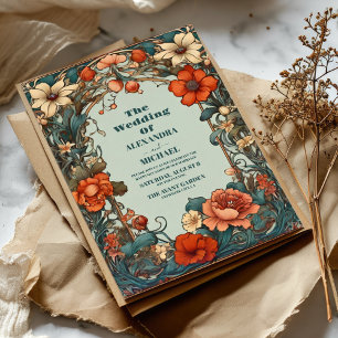 Art Nouveau Geïnspireerd Bloemensymfonie Bruiloft Kaart