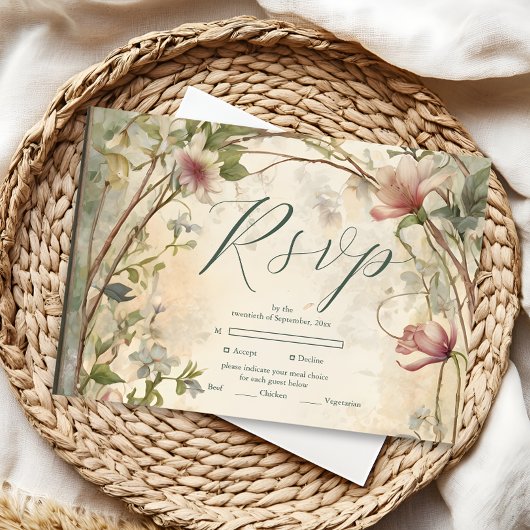 Art Nouveau Geïnspireerd Bloemensymfonie Bruiloft RSVP Kaartje