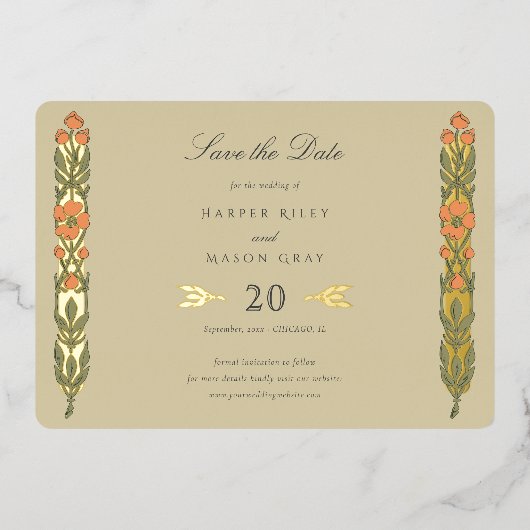 Art Nouveau Geïnspireerd Save the Date Kaart (Voorkant)