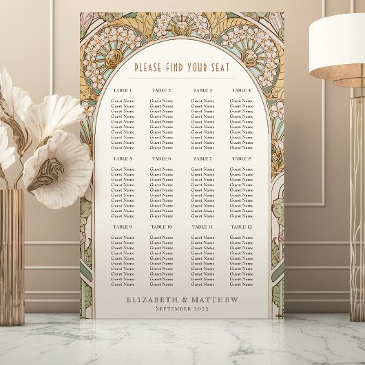 Art Nouveau geïnspireerd trouwzaalstoelenplan Poster
