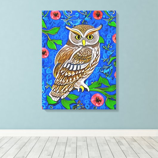 Art Nouveau Geïnspireerde boomkor, bruin op kobalt Canvas Afdruk (Insitu (Houten vloer))