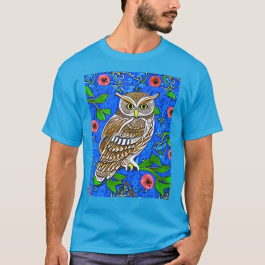 Art Nouveau Geïnspireerde boomkor, bruin op kobalt T-shirt (Voorkant)