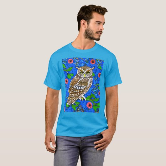 Art Nouveau Geïnspireerde boomkor, bruin op kobalt T-shirt (Voorkant volledig)