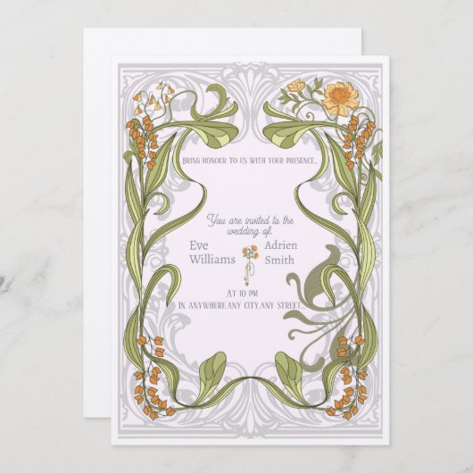 Art Nouveau geïnspireerde huwelijksuitnodiging Kaart (Voorkant / Achterkant)