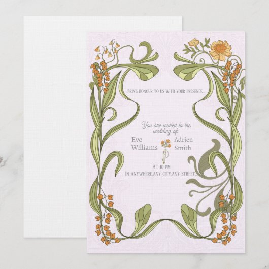 Art Nouveau geïnspireerde huwelijksuitnodiging Kaart (Voorkant / Achterkant)