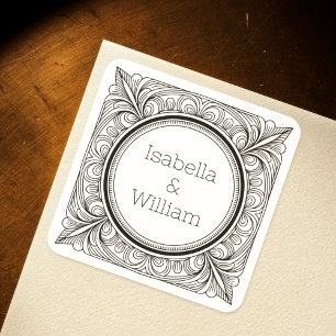 Art Nouveau Geïnspireerde naamlabels voor koppels Vierkante Sticker