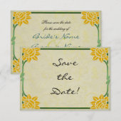 Art Nouveau Gele Bloemen Huwelijk Save the Date (Voorkant / Achterkant)