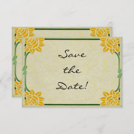 Art Nouveau Gele Bloemen Huwelijk Save the Date (Voorkant / Achterkant)