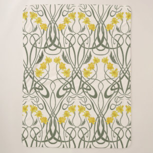 Art Nouveau Gele Narcissen en Stelen Crème Sherpa Deken