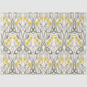 Art Nouveau Gele Narcissen en Stelen Crème Tissuepapier