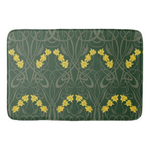 Art Nouveau Gele Narcissen en Stelen Groen Badmat