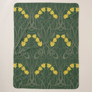 Art Nouveau Gele Narcissen en Stelen Groen Sherpa Deken