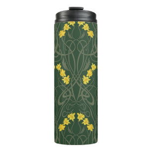 Art Nouveau Gele Narcissen en Stelen Groen Thermosbeker