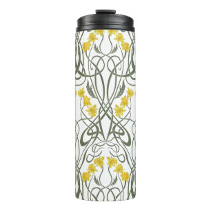 Art Nouveau Gele Narcissen en Stelen Wit Thermosbeker