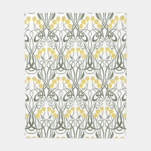 Art Nouveau Gele Rozen en Sinuoze Stengels Fleece Deken