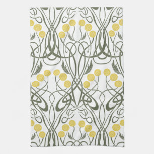 Art Nouveau Gele Rozen en Sinuoze Stengels Theedoek