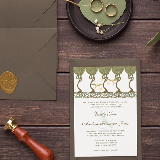 Art Nouveau gele Tortelduifjes Wedding Kaart