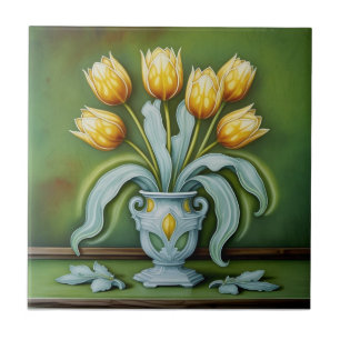 Art Nouveau gele tulpen bloemmotief vintage Tegeltje