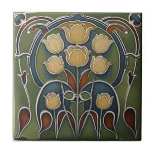 Art Nouveau gele tulpen bloemmotief vintage Tegeltje