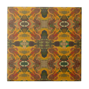 Art Nouveau Gellow Gold Green Pattern Tegeltje