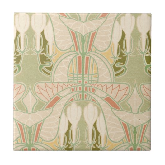Art Nouveau geometrisch bloemenpatroon Tegeltje (Voorkant)