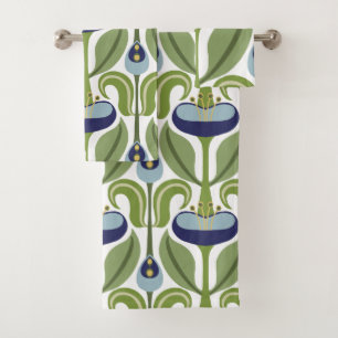 Art Nouveau gestileerde blauwe tulpen Bad Handdoek