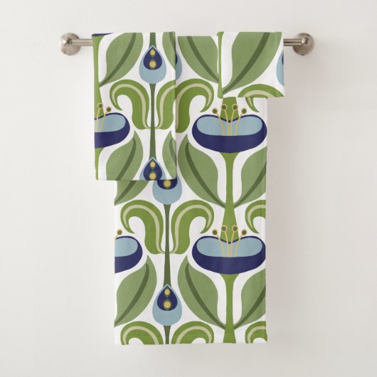 Art Nouveau gestileerde blauwe tulpen Bad Handdoek (Insitu)